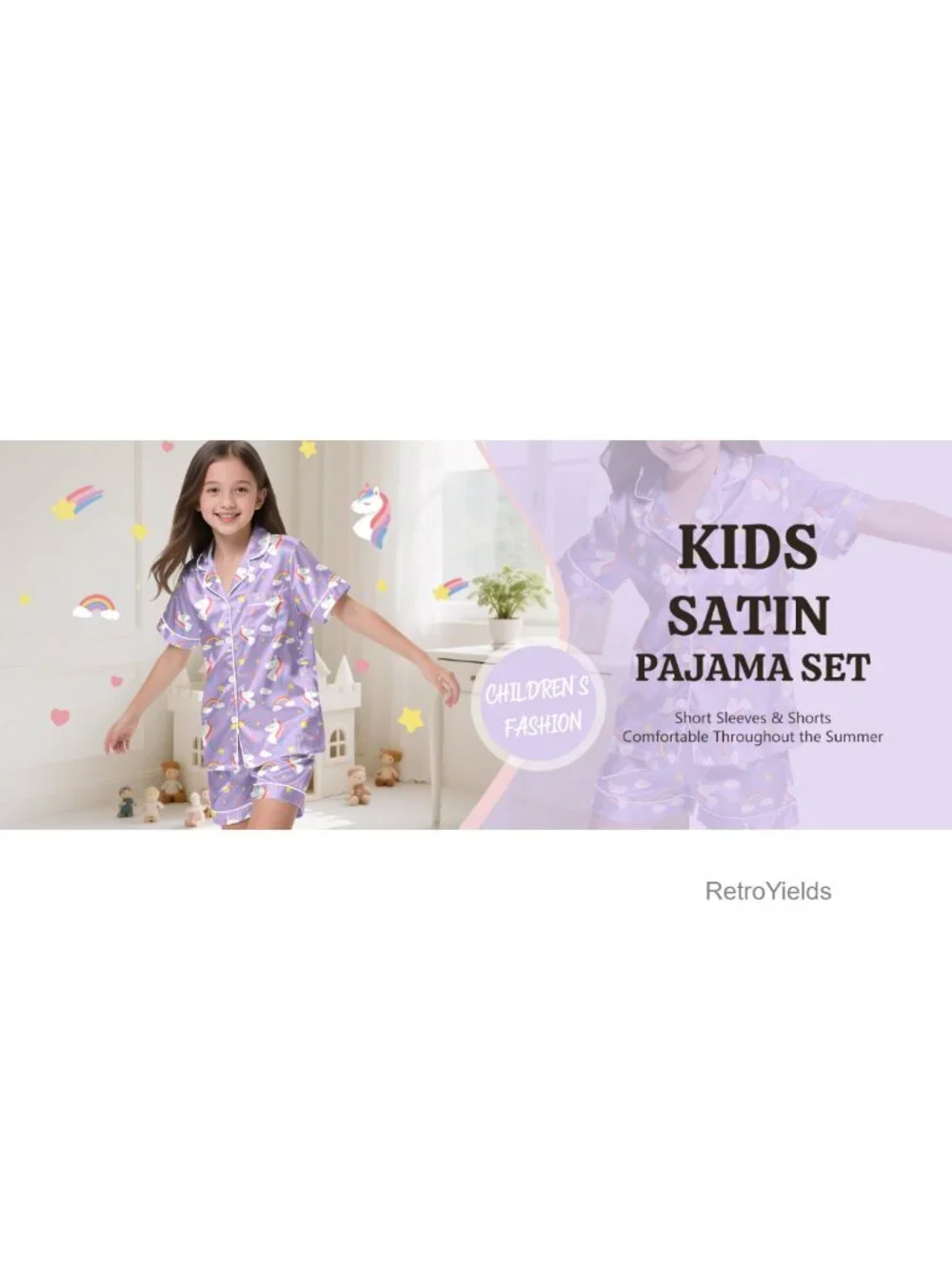 Satin 2-Piece Short Sleeve Pajama Set, Button Top & Shorts, Silky Soft Kids